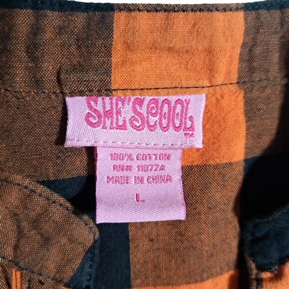She's Cool Tie Back Top Buttom Down Plaid Pattern Size L Short Sleeve Multicolor - Picture 2 of 6